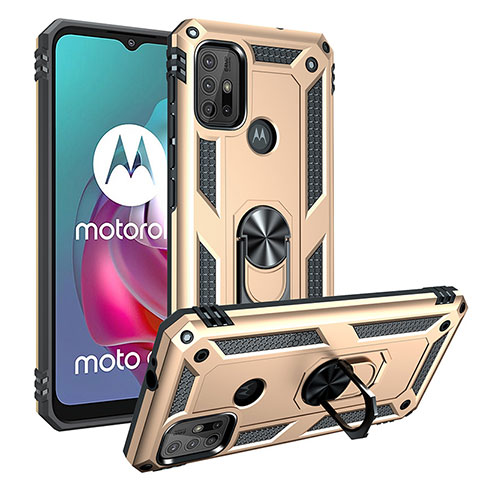 Motorola Moto G10 Power用ハイブリットバンパーケース プラスチック アンド指輪 マグネット式 S01 モトローラ ゴールド