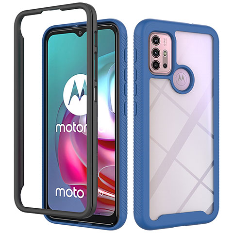 Motorola Moto G10 Power用360度 フルカバー ハイブリットバンパーケース クリア透明 プラスチック カバー モトローラ ネイビー