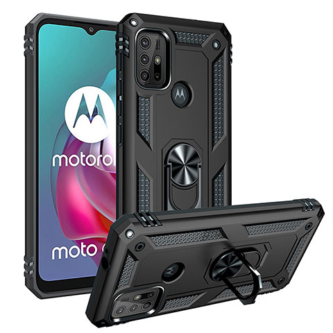 Motorola Moto G20用ハイブリットバンパーケース プラスチック アンド指輪 マグネット式 S01 モトローラ ブラック