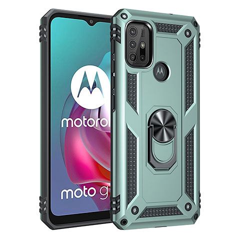 Motorola Moto G30用ハイブリットバンパーケース プラスチック アンド指輪 マグネット式 モトローラ グリーン