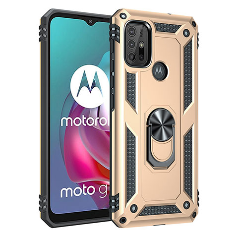 Motorola Moto G30用ハイブリットバンパーケース プラスチック アンド指輪 マグネット式 モトローラ ゴールド