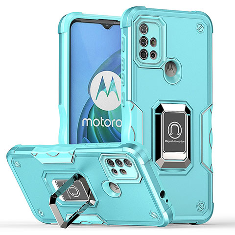 Motorola Moto G30用ハイブリットバンパーケース プラスチック アンド指輪 マグネット式 S05 モトローラ シアン