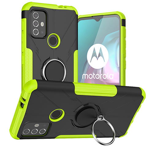 Motorola Moto G30用ハイブリットバンパーケース プラスチック アンド指輪 マグネット式 S02 モトローラ グリーン