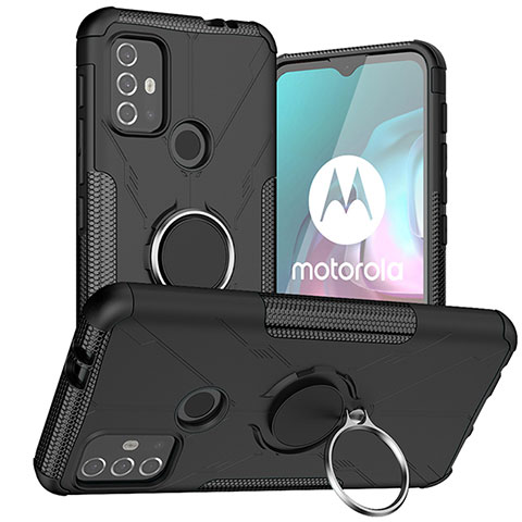 Motorola Moto G30用ハイブリットバンパーケース プラスチック アンド指輪 マグネット式 S02 モトローラ ブラック