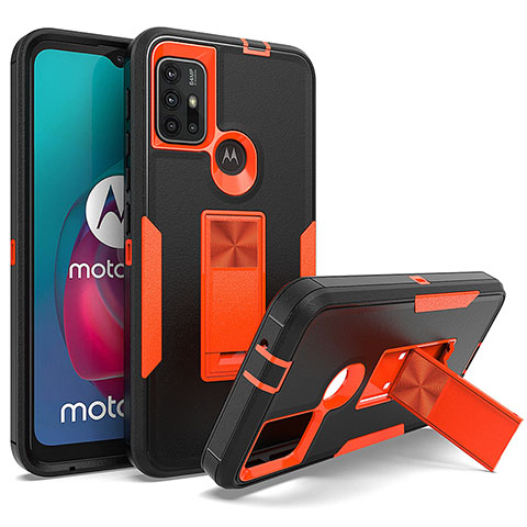 Motorola Moto G30用ハイブリットバンパーケース スタンド プラスチック 兼シリコーン カバー マグネット式 モトローラ オレンジ