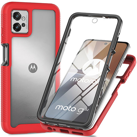 Motorola Moto G32用360度 フルカバー ハイブリットバンパーケース クリア透明 プラスチック カバー モトローラ レッド