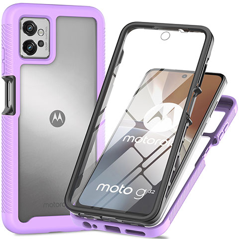 Motorola Moto G32用360度 フルカバー ハイブリットバンパーケース クリア透明 プラスチック カバー モトローラ パープル