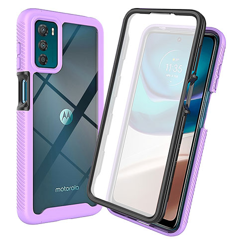 Motorola Moto G42用360度 フルカバー ハイブリットバンパーケース クリア透明 プラスチック カバー ZJ3 モトローラ パープル