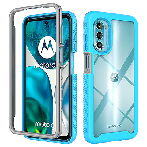 Motorola MOTO G52用360度 フルカバー ハイブリットバンパーケース クリア透明 プラスチック カバー モトローラ シアン