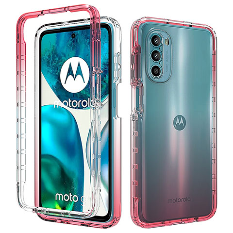 Motorola MOTO G52用前面と背面 360度 フルカバー 極薄ソフトケース シリコンケース 耐衝撃 全面保護 バンパー 勾配色 透明 モトローラ レッド