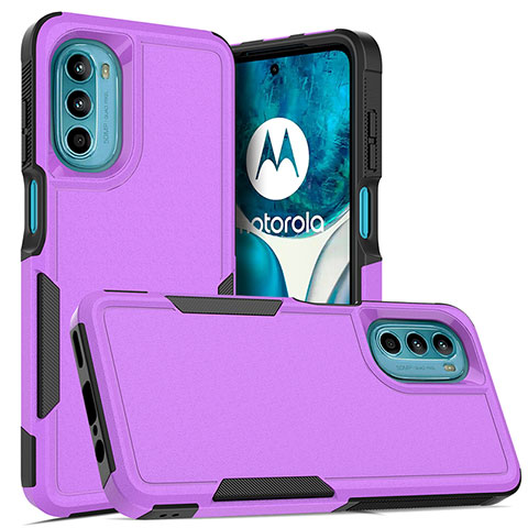 Motorola MOTO G52用ハイブリットバンパーケース プラスチック 兼シリコーン カバー 前面と背面 360度 フル MQ1 モトローラ パープル