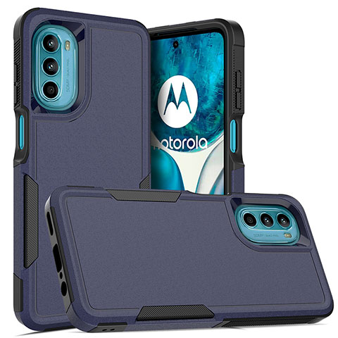 Motorola MOTO G52用ハイブリットバンパーケース プラスチック 兼シリコーン カバー 前面と背面 360度 フル MQ1 モトローラ ネイビー