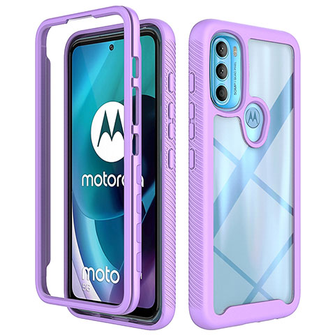 Motorola Moto G71 5G用360度 フルカバー ハイブリットバンパーケース クリア透明 プラスチック カバー モトローラ パープル