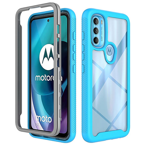 Motorola Moto G71 5G用360度 フルカバー ハイブリットバンパーケース クリア透明 プラスチック カバー モトローラ シアン