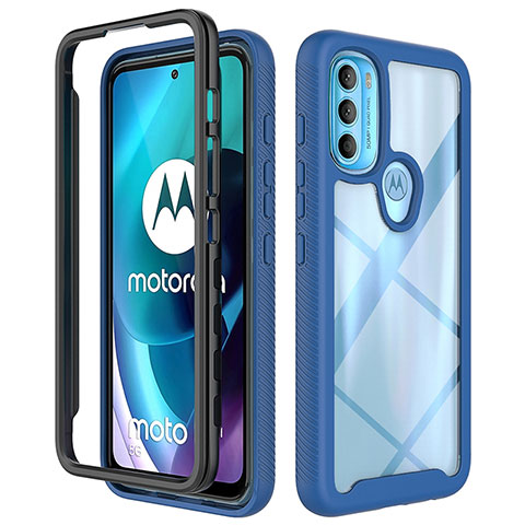 Motorola Moto G71 5G用360度 フルカバー ハイブリットバンパーケース クリア透明 プラスチック カバー モトローラ ネイビー