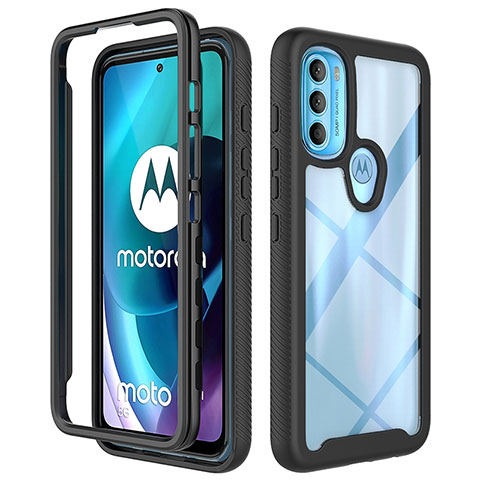 Motorola Moto G71 5G用360度 フルカバー ハイブリットバンパーケース クリア透明 プラスチック カバー モトローラ ブラック