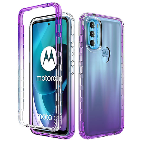 Motorola Moto G71 5G用前面と背面 360度 フルカバー 極薄ソフトケース シリコンケース 耐衝撃 全面保護 バンパー 勾配色 透明 モトローラ パープル