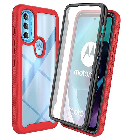 Motorola Moto G71 5G用360度 フルカバー ハイブリットバンパーケース クリア透明 プラスチック カバー ZJ3 モトローラ レッド