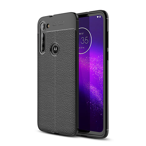 Motorola Moto G8 Power用シリコンケース ソフトタッチラバー レザー柄 カバー モトローラ ブラック