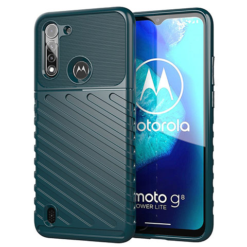 Motorola Moto G8 Power Lite用シリコンケース ソフトタッチラバー ツイル カバー S01 モトローラ グリーン