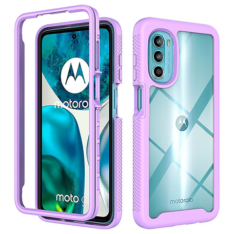 Motorola Moto G82 5G用360度 フルカバー ハイブリットバンパーケース クリア透明 プラスチック カバー モトローラ パープル