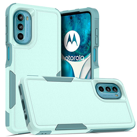 Motorola Moto G82 5G用ハイブリットバンパーケース プラスチック 兼シリコーン カバー 前面と背面 360度 フル MQ1 モトローラ シアン