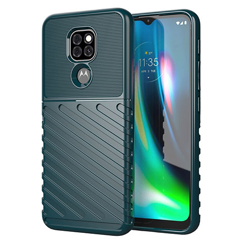 Motorola Moto G9用シリコンケース ソフトタッチラバー ライン カバー モトローラ グリーン