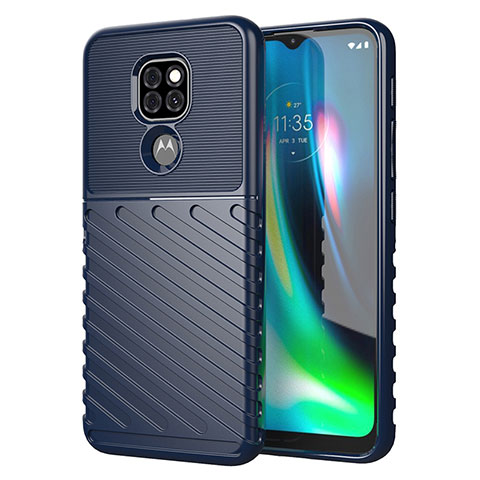 Motorola Moto G9用シリコンケース ソフトタッチラバー ライン カバー モトローラ ネイビー