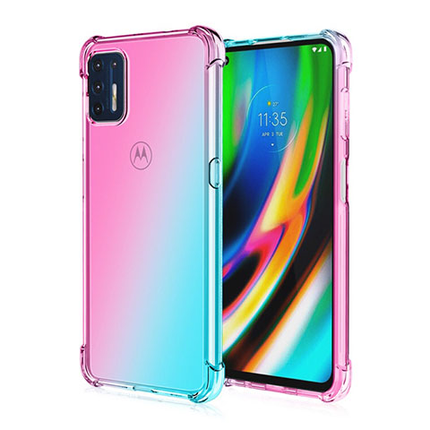 Motorola Moto G9 Plus用極薄ソフトケース シリコンケース 耐衝撃 全面保護 クリア透明 H01 モトローラ シアン