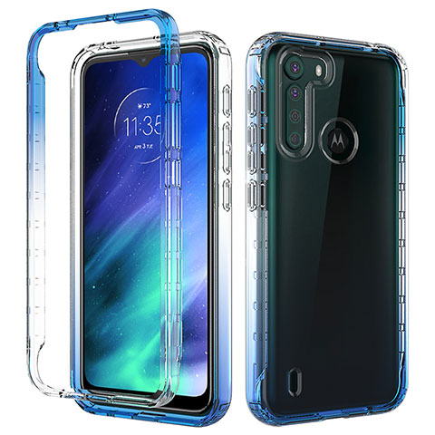 Motorola Moto One Fusion用前面と背面 360度 フルカバー 極薄ソフトケース シリコンケース 耐衝撃 全面保護 バンパー 勾配色 透明 モトローラ ネイビー