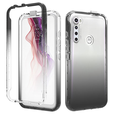 Motorola Moto One Fusion Plus用前面と背面 360度 フルカバー 極薄ソフトケース シリコンケース 耐衝撃 全面保護 バンパー 勾配色 透明 モトローラ ブラック