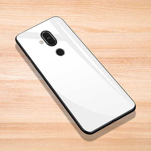 Nokia 7.1 Plus用ハイブリットバンパーケース プラスチック 鏡面 カバー ノキア ホワイト