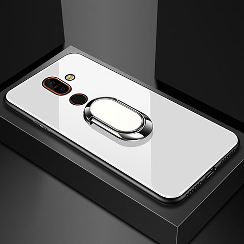 Nokia 7 Plus用ハイブリットバンパーケース プラスチック 鏡面 カバー アンド指輪 ノキア ホワイト