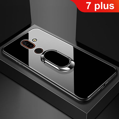 Nokia 7 Plus用ハイブリットバンパーケース プラスチック 鏡面 カバー アンド指輪 ノキア ブラック
