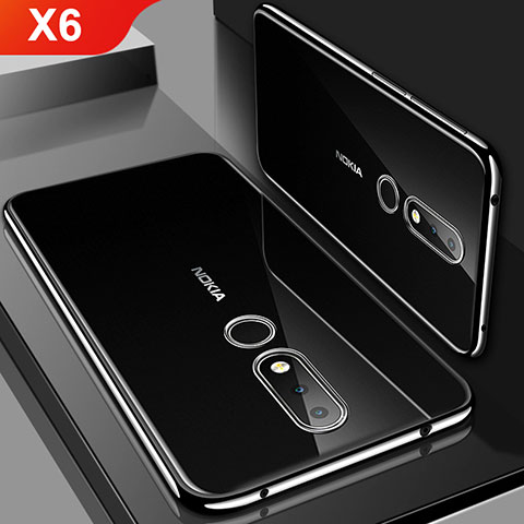 Nokia X6用極薄ソフトケース シリコンケース 耐衝撃 全面保護 クリア透明 H01 ノキア ブラック