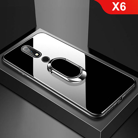 Nokia X6用ハイブリットバンパーケース プラスチック 鏡面 カバー アンド指輪 ノキア ブラック