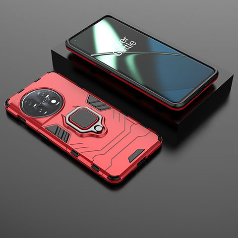 OnePlus 11 5G用ハイブリットバンパーケース プラスチック アンド指輪 マグネット式 KC1 OnePlus レッド