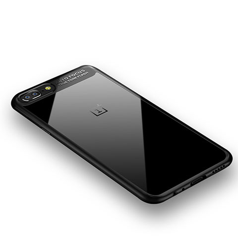 OnePlus 5用360度 フルカバーハイブリットバンパーケース クリア透明 プラスチック 鏡面 OnePlus ブラック