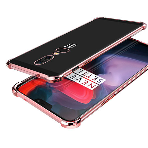 OnePlus 6用極薄ソフトケース シリコンケース 耐衝撃 全面保護 クリア透明 H02 OnePlus ローズゴールド