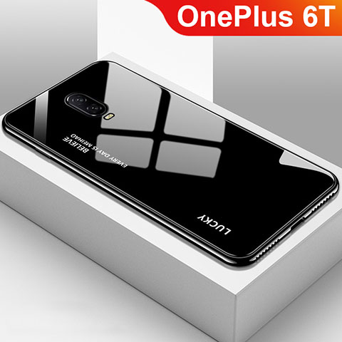 OnePlus 6T用ハイブリットバンパーケース プラスチック 鏡面 虹 グラデーション 勾配色 カバー OnePlus ブラック