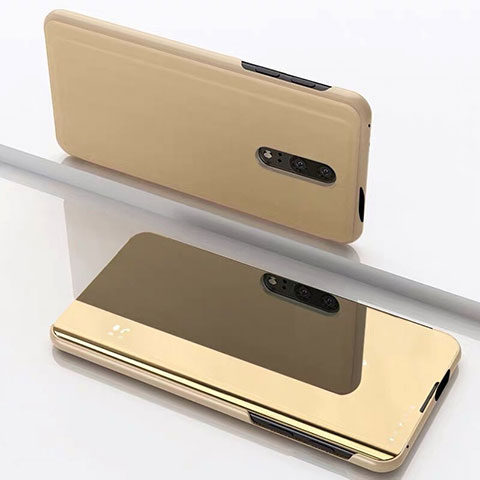 OnePlus 7用手帳型 レザーケース スタンド 鏡面 カバー OnePlus ゴールド