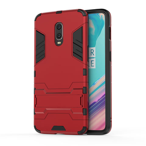 OnePlus 7用ハイブリットバンパーケース スタンド プラスチック 兼シリコーン カバー OnePlus レッド