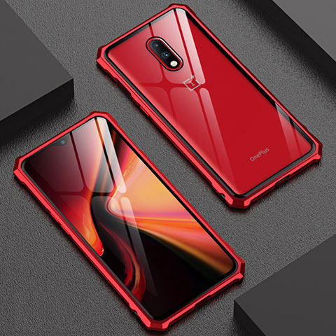 OnePlus 7用ケース 高級感 手触り良い アルミメタル 製の金属製 バンパー 鏡面 カバー OnePlus レッド