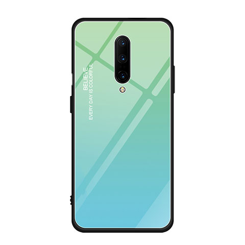 OnePlus 7 Pro用ハイブリットバンパーケース プラスチック 鏡面 虹 グラデーション 勾配色 カバー OnePlus シアン