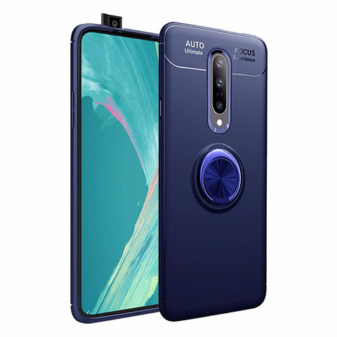 OnePlus 7 Pro用極薄ソフトケース シリコンケース 耐衝撃 全面保護 アンド指輪 マグネット式 バンパー OnePlus ネイビー