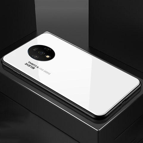 OnePlus 7T用ハイブリットバンパーケース プラスチック 鏡面 虹 グラデーション 勾配色 カバー OnePlus ホワイト