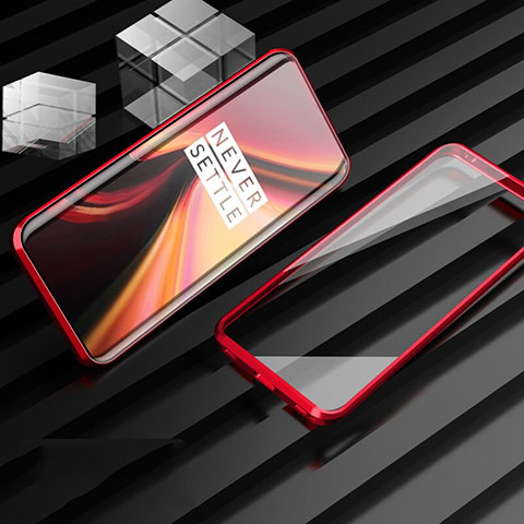 OnePlus 7T用ケース 高級感 手触り良い アルミメタル 製の金属製 360度 フルカバーバンパー 鏡面 カバー OnePlus レッド