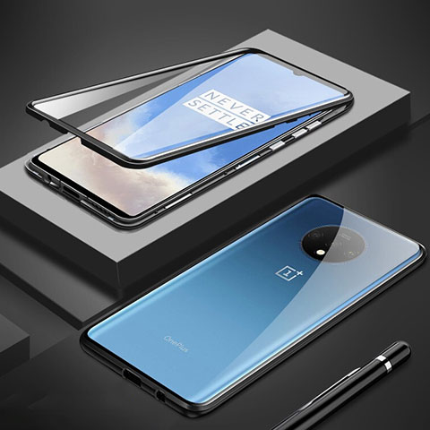 OnePlus 7T用ケース 高級感 手触り良い アルミメタル 製の金属製 360度 フルカバーバンパー 鏡面 カバー M01 OnePlus ブラック