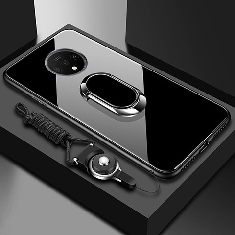OnePlus 7T用ハイブリットバンパーケース プラスチック 鏡面 カバー アンド指輪 マグネット式 OnePlus ブラック