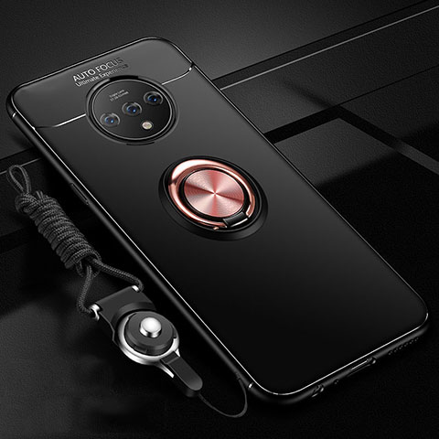 OnePlus 7T用極薄ソフトケース シリコンケース 耐衝撃 全面保護 アンド指輪 マグネット式 バンパー OnePlus ゴールド・ブラック